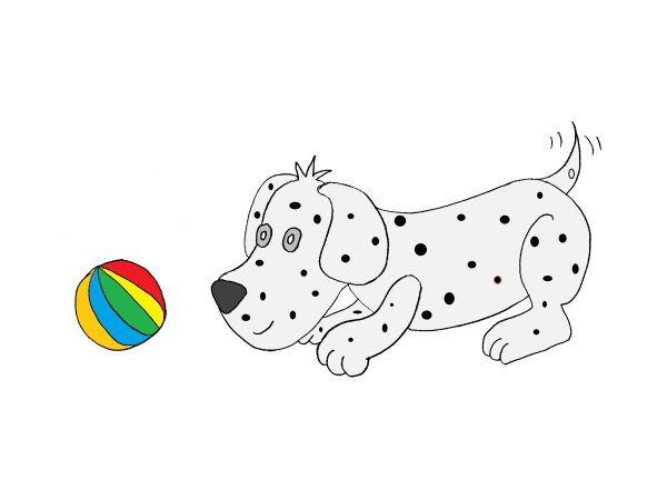 Dessin d'un petit chien qui joue avec un ballon