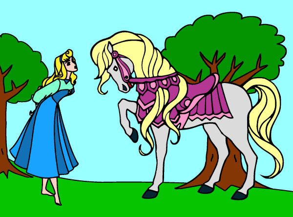 Dessin d'une princesse et un cheval