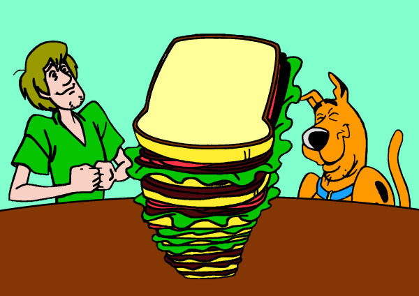 Sammy et Scooby doo devant un sandwich