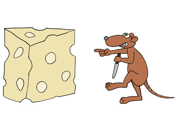 Dessin d'une souris qui va manger du fromage