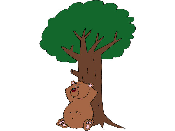 Dessin d'un ours adoss  un arbre