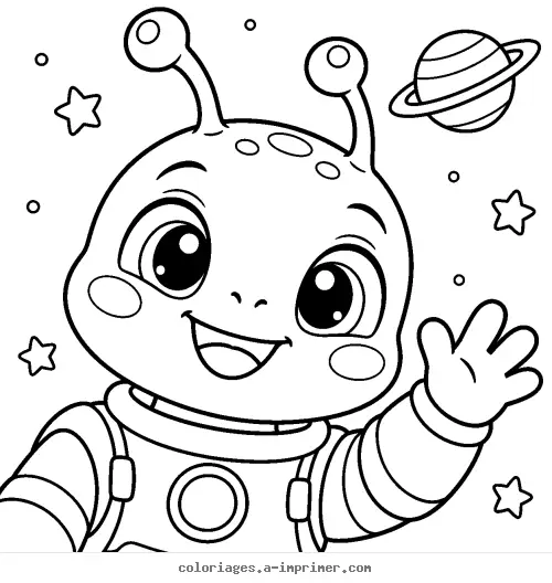 Coloriage Extraterrestre rigolo en gros plan dans l'espace à imprimer