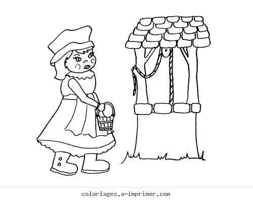 Coloriage Fille au puit à imprimer