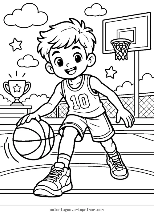Coloriage Jeune basketteur en pleine action à imprimer