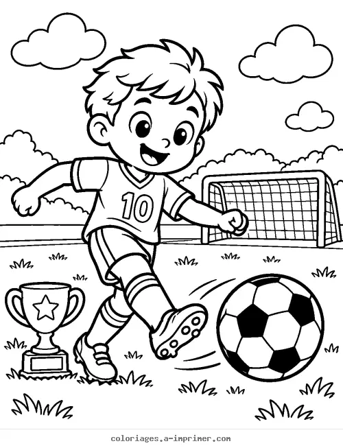 Coloriage Jeune footballeur devant le but à imprimer