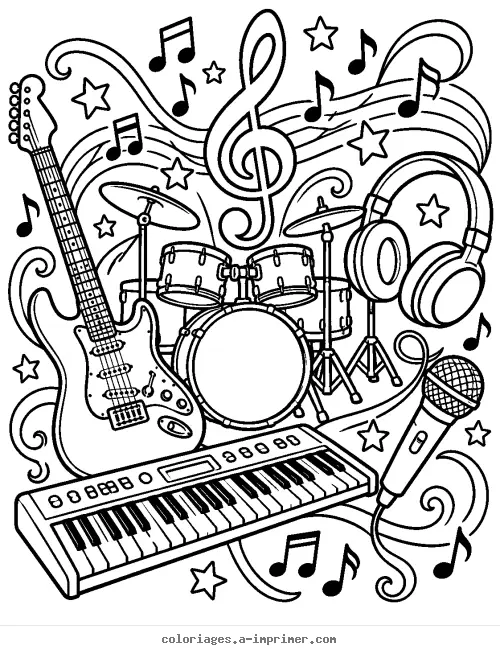 Coloriage La Grande Fête de la Musique et des Instruments. à imprimer