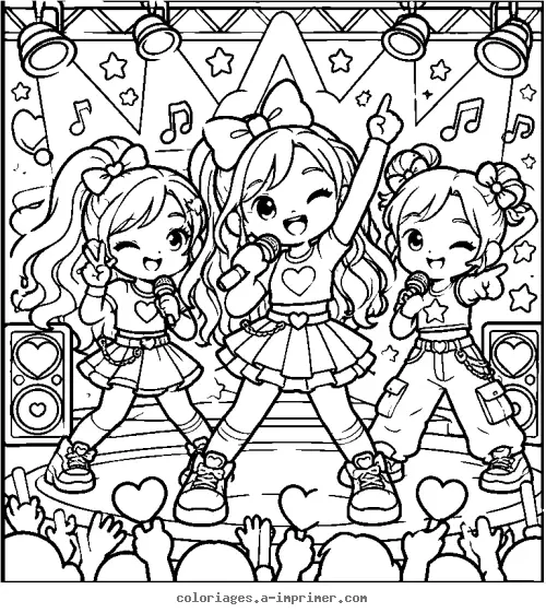 Coloriage Les Petites Stars de la K-pop en Concert à imprimer