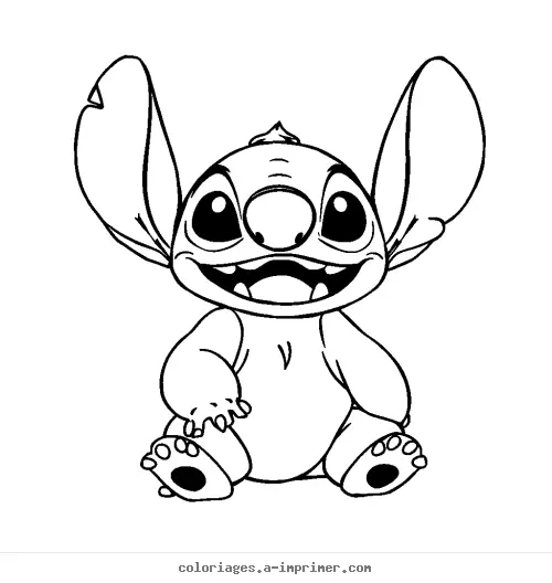 Coloriage Stitch assis et souriant à imprimer