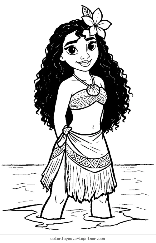 Coloriage Vaiana au bord de l’océan à imprimer