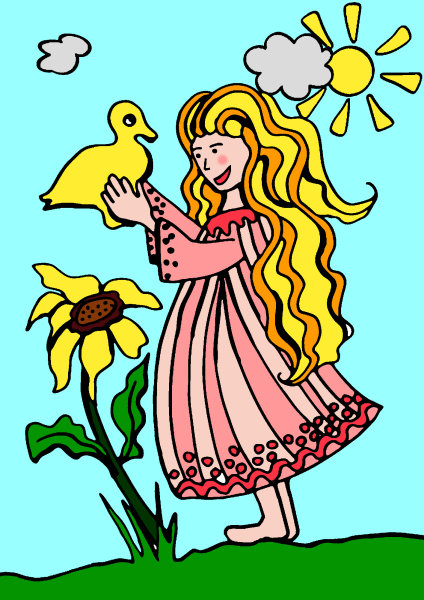 Exemple colorié de La fille et l'oiseau