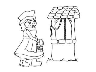 Coloriage Fille au puit