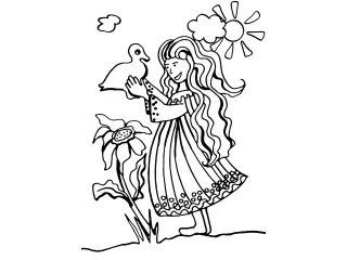 Coloriage La fille et l'oiseau