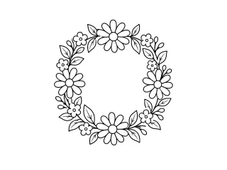 Coloriage Coloriage d'une jolie couronne de fleurs et de feuilles