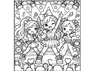 Coloriage Les Petites Stars de la K-pop en Concert