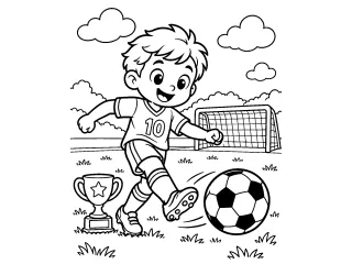 Coloriage Jeune footballeur devant le but