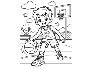 Coloriage Jeune basketteur en pleine action