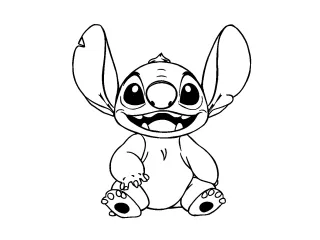 Coloriage Stitch assis et souriant