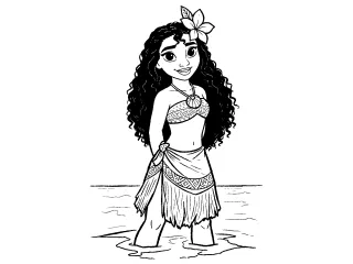 Coloriage Vaiana au bord de l’océan