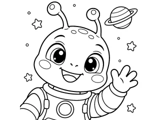 Coloriage Extraterrestre rigolo en gros plan dans l'espace