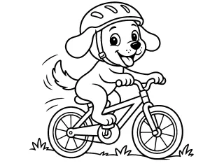 Coloriage Chiot joyeux faisant du vélo avec un casque