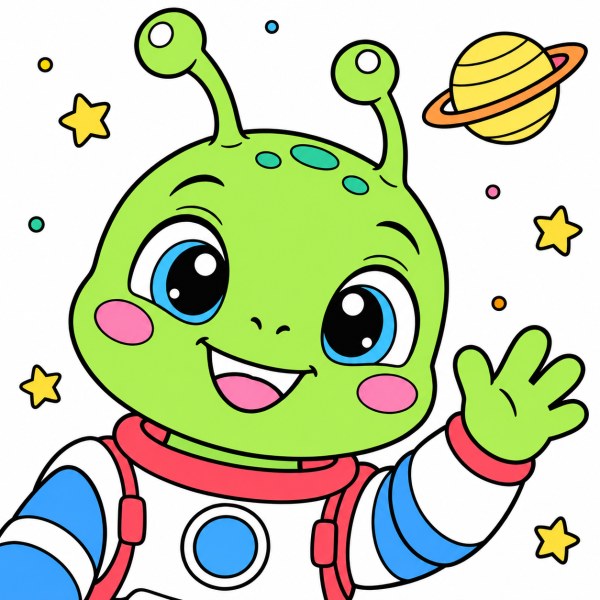 Exemple colorié de Extraterrestre rigolo en gros plan dans l'espace