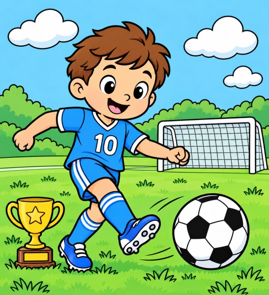 Exemple colorié de Jeune footballeur devant le but