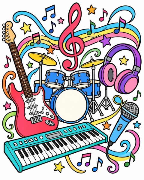 Exemple colorié de La Grande Fête de la Musique et des Instruments.