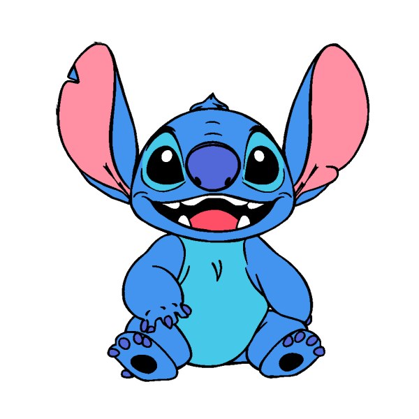 Exemple colorié de Stitch assis et souriant