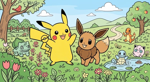 Exemple colorié de Une journée printanière au pays des Pokémon